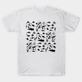 Black fish pattern T-Shirt